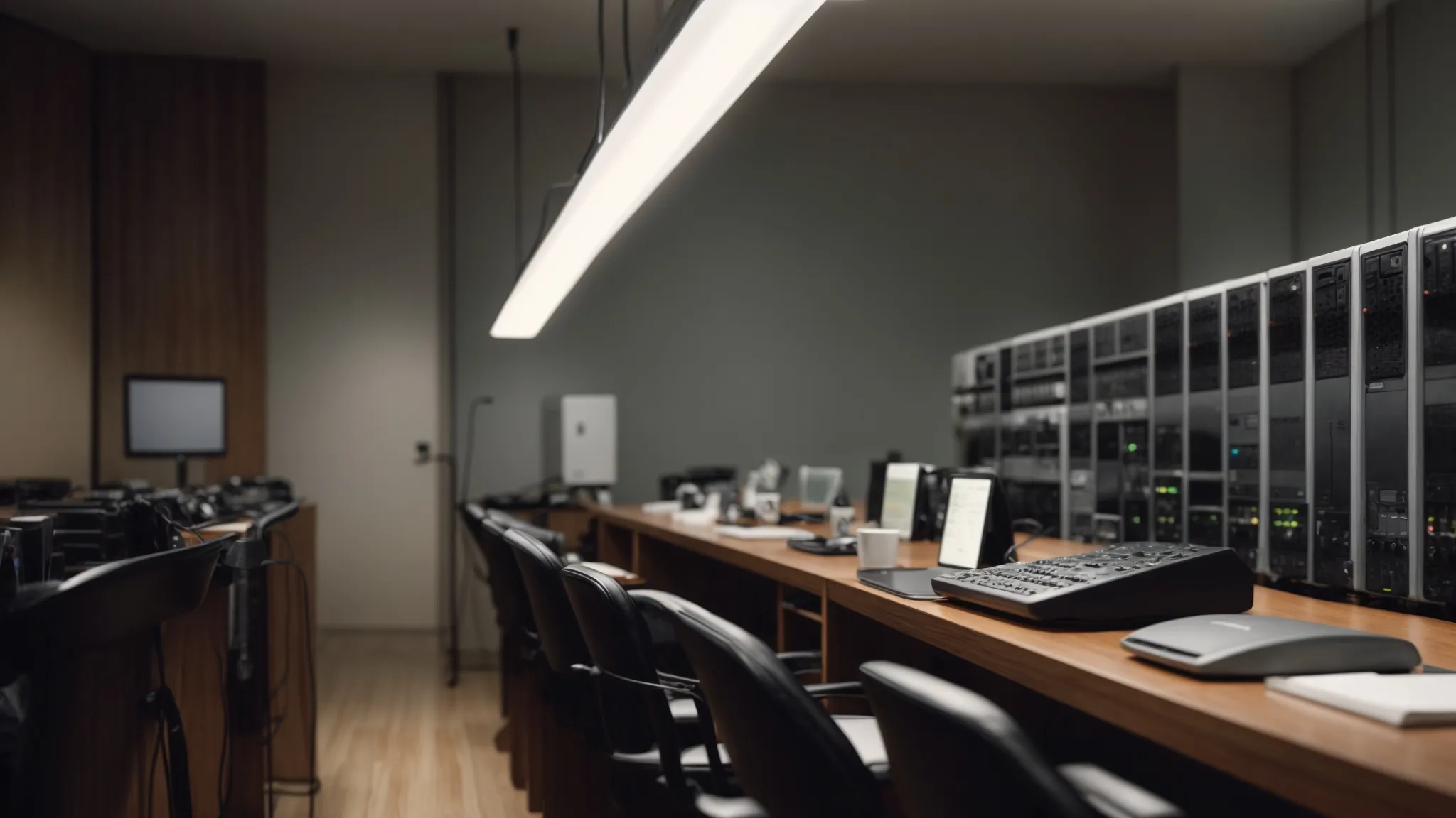 a surge protector is prominently displayed in an office setting, safeguarding a network of computers and other essential equipment.