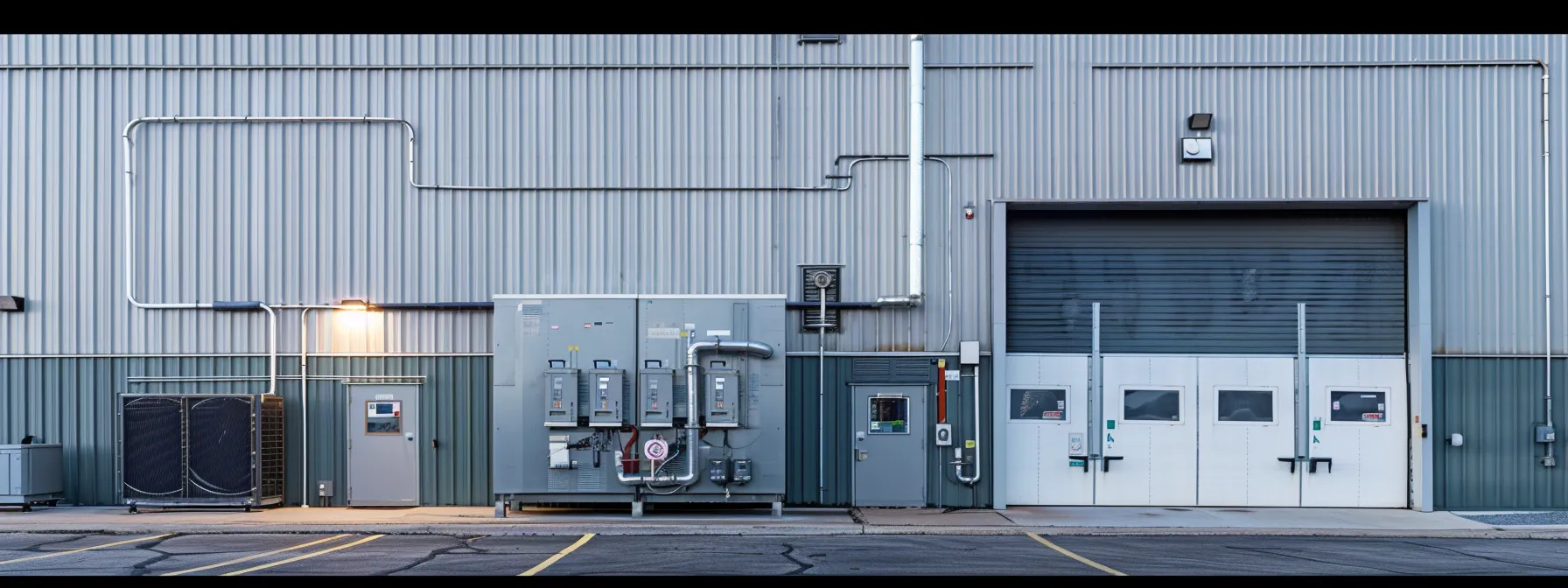 an industrial building in kansas city with a large automatic transfer switch system installed on the exterior wall.